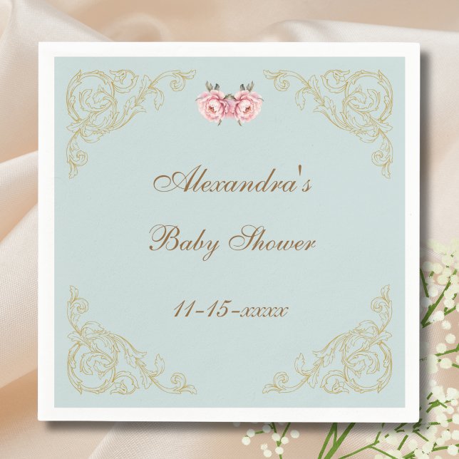 Pink Peony Rococo Vintage Flowers Baby Shower Napkin (Creator Uploaded)