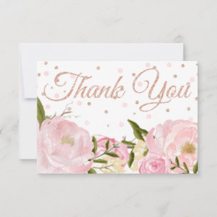 Pink Peony Rose Gold Baby Shower Thank You Card