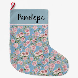 Pink Peony Rose Large Christmas Stocking