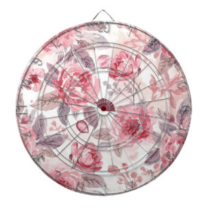 Pink Peony Rose Watercolor Floral Garden Dartboard