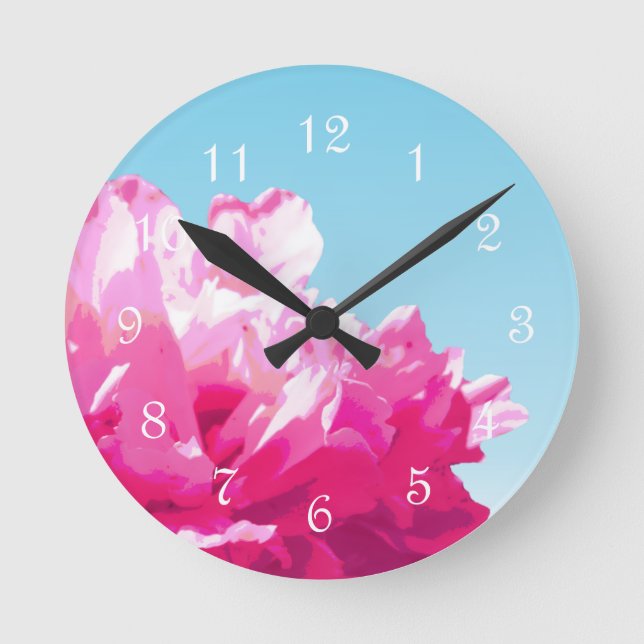 Pink Peony Round Clock (Front)