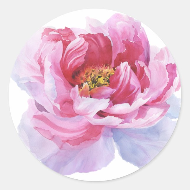 Pink Peony Round Stickers (Front)