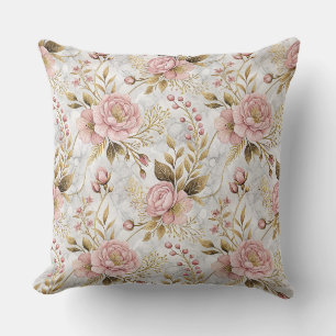 Pink Peony & Sage Botanical Floral Pattern Artwork Cushion