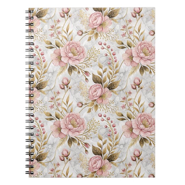 Pink Peony & Sage Botanical Floral Pattern Artwork Notebook (Front)