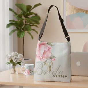 Pink Peony & Sage Green Floral Crossbody Bag