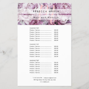 Pink Peony Script Monogram Salon Service Menu