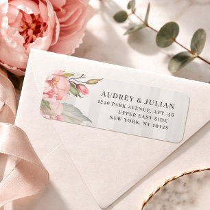 Pink Peony & Soft Grey Stripe Return Address Label