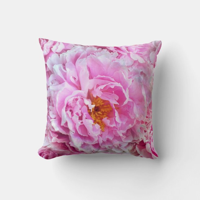 Pink Peony Summer Floral Bouquet Cushion (Front)