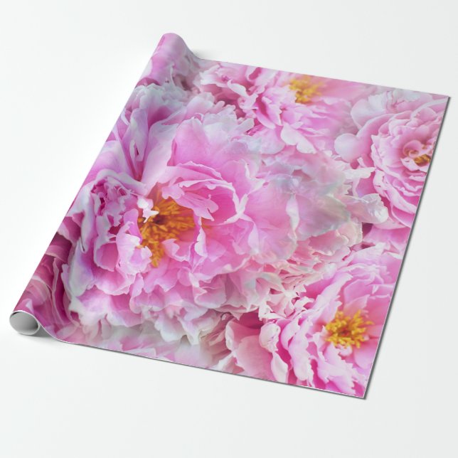 Pink Peony Summer Floral Bouquet Wrapping Paper (Unrolled)