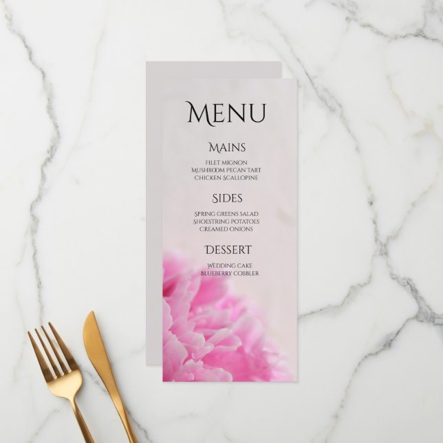 Pink peony view Flat Menu (Front/Back In Situ)