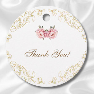 Pink Peony Vintage Floral Bridal Shower Thank You Favour Tags