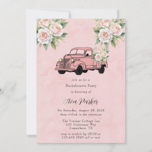 Pink Peony Vintage Truck Bachelorette Party Invitation