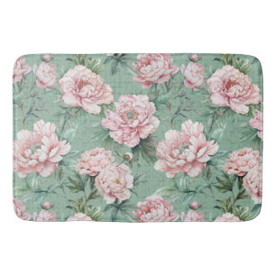 Pink Peony Watercolor Bath Mat