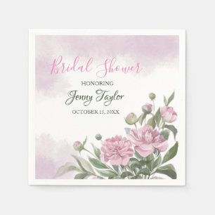 Pink Peony Watercolor Bridal Shower Napkin