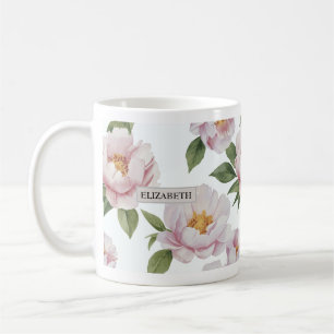 Pink Peony Watercolor Floral Mug