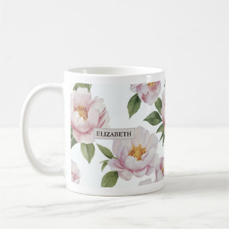 Pink Peony Watercolor Floral Mug