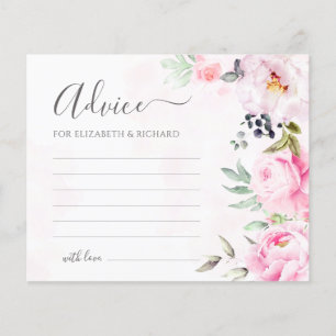Pink Peony Watercolor Floral Wedding Advice Card
