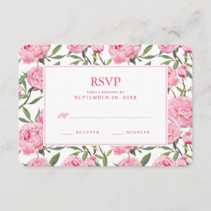 Pink Peony Watercolor Flowers - Wedding RSVP Card