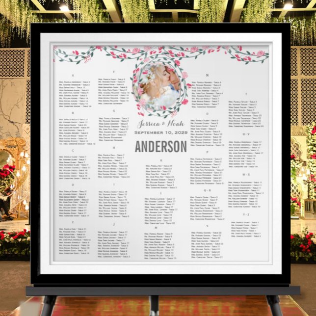 Pink Peony Watercolor Photo Wedding SeatingChart Poster (To see frame pricing, please enter your frame and mat options.)
