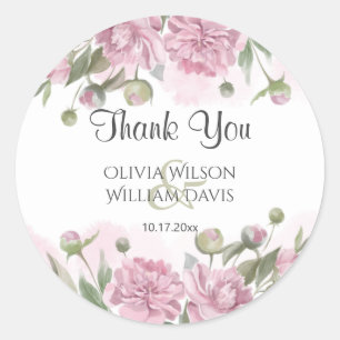 Pink Peony Watercolor Wedding  Classic Round Sticker