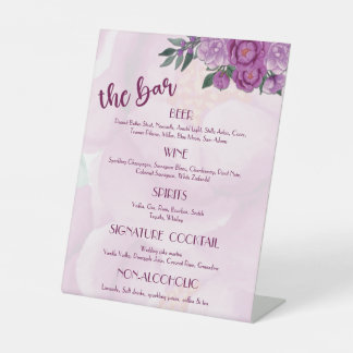 Pink peony Wedding Bar Menu Pedestal Sign
