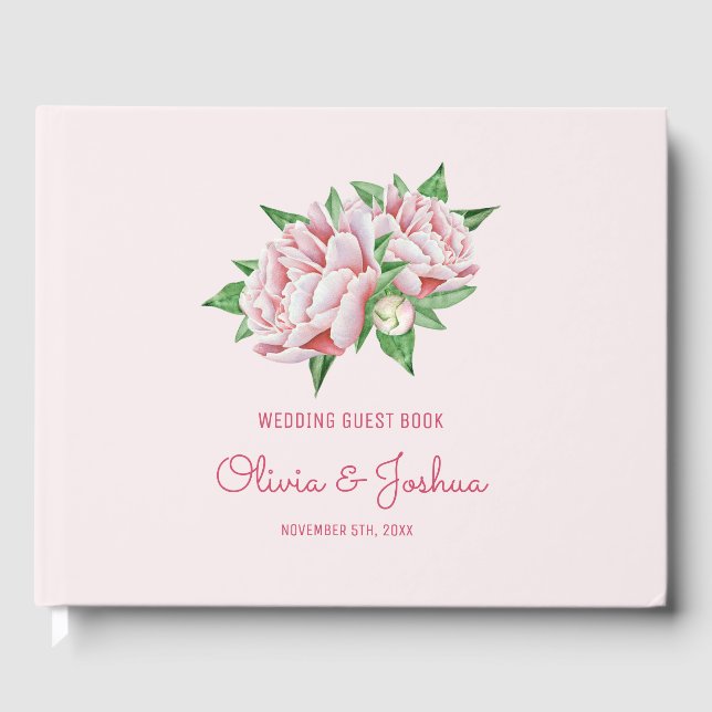 Pink Peony Wedding Guest Book (Front)
