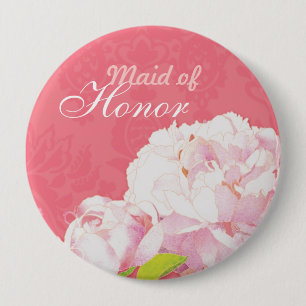 Pink Peony Wedding Maid of Honour 10 Cm Round Badge