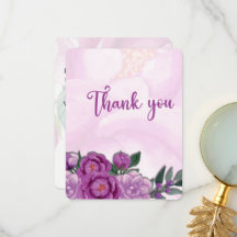 Pink peony wedding thank you card