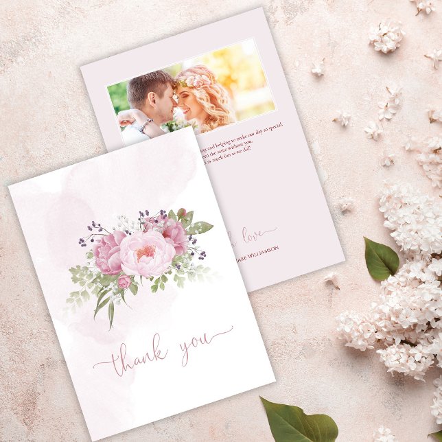 Pink Peony Wedding Thank You Cards (Pink Peony Thank You Cards)