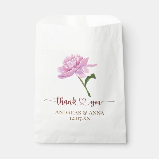  Pink Peony Wedding Thank You Favour Bag (Front)