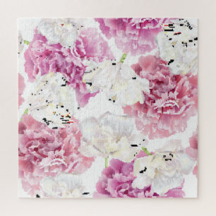 Pink Peony White Tulip Vintage Jigsaw Puzzle