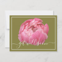 Pink Peony With Dew Drops Green Backdrop Get Well