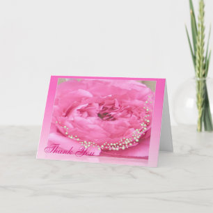 Pink Peony with Pearls Thank You Card