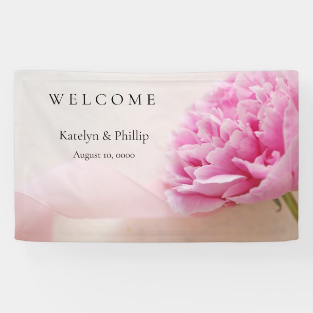 Pink peony with ribbon banner (Horizontal)