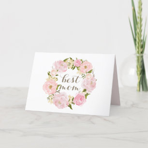 Pink Peony Wreath Best Mum Happy Mother's Day Holiday Card