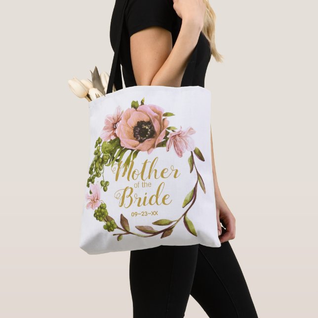 Pink Peony Wreath Mother of the Bride ID456 Tote Bag (Close Up)