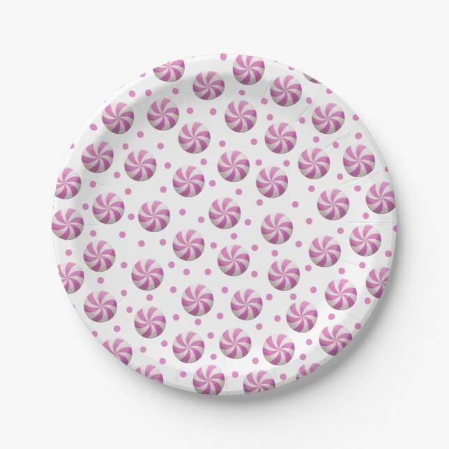 Pink Peppermint Candy Paper Plates (Front)