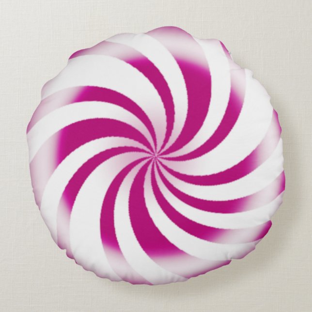 Pink Peppermint Candy Swirl Holiday Round Cushion (Back)