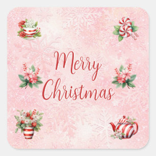 Pink Peppermint Christmas Tea Party Sticker