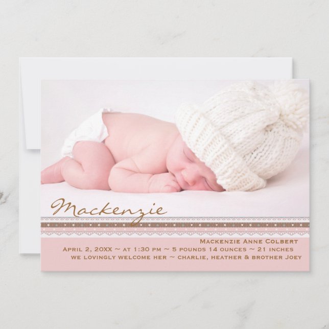 Pink Perfection Photo Birth Announcement (Front)