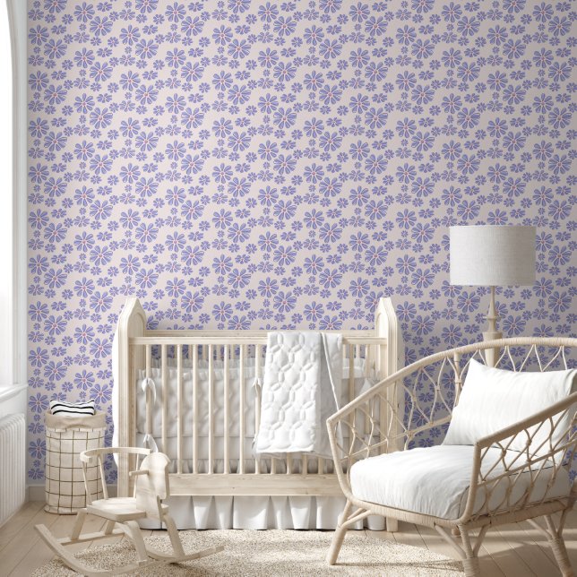 Pink & Periwinkle Flower Accent  Wallpaper (Kids)
