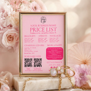 Pink Permanent Jewellery Price List QR code Menu Poster