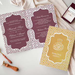 Pink Persian Gold Foil Muslim Wedding Invitation