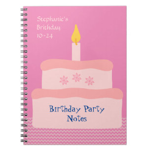 Pink Personalise Birthday Cake Party Event Planner Notebook