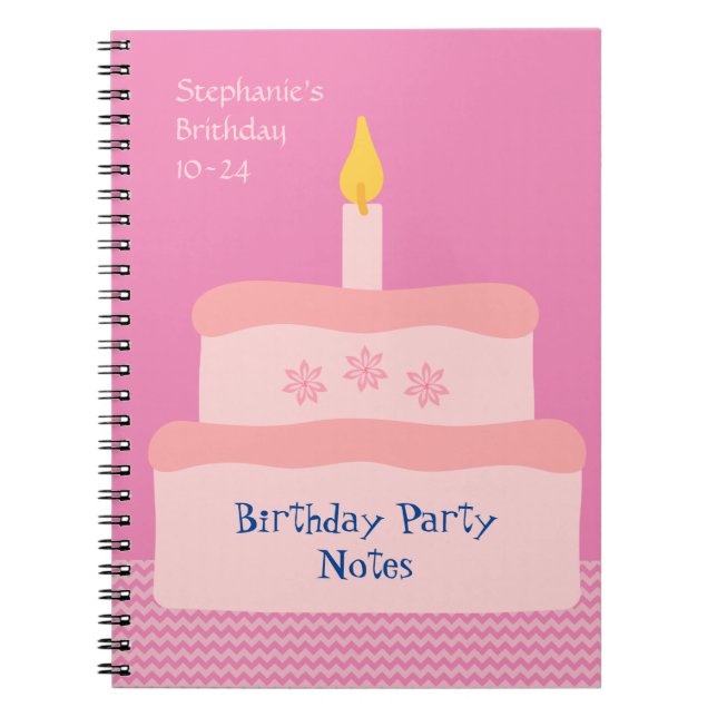 Pink Personalise Birthday Cake Party Event Planner Notebook (Front)