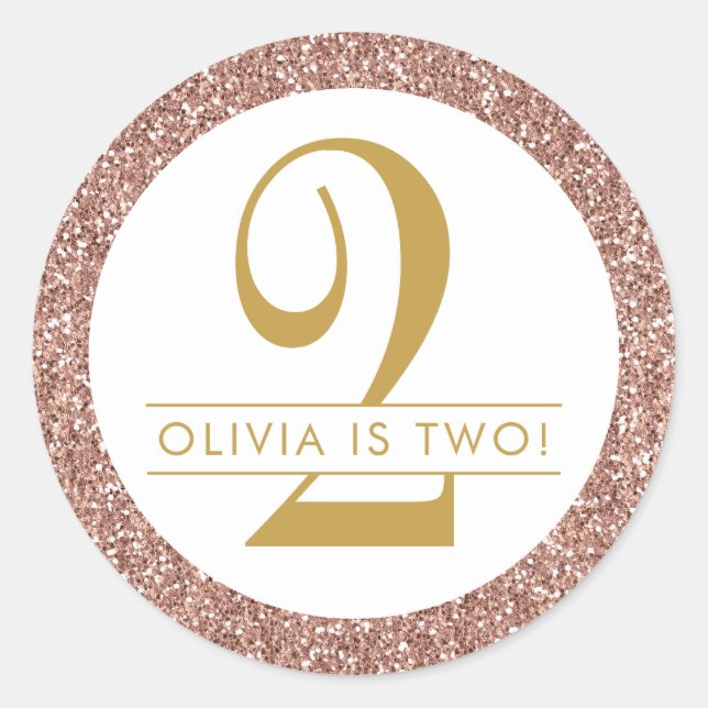 Pink Personalised 2nd Birthday Rose Gold Classic Round Sticker (Front)