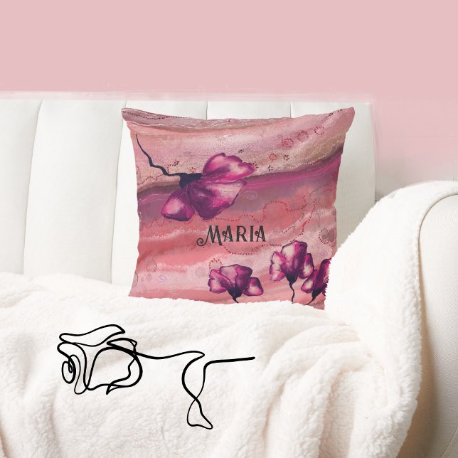 Pink Personalised Art Flowers Pillow (Pink Personalized Art Flowers Pillow)