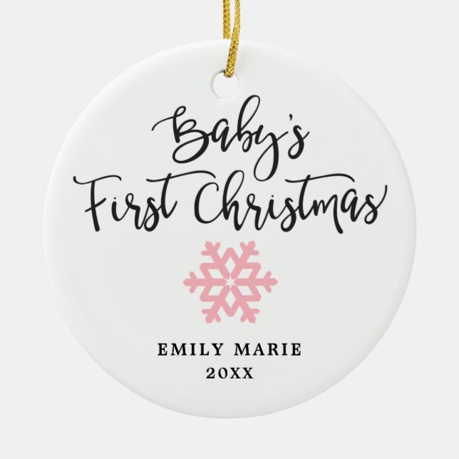 Pink Personalised Baby Girl First Christmas Ceramic Ornament (Front)