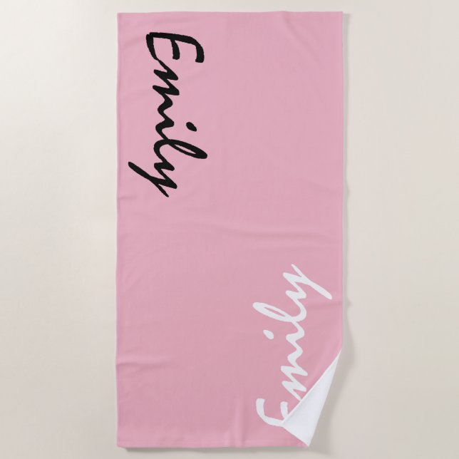 Pink Personalised Beach Towel (Front)