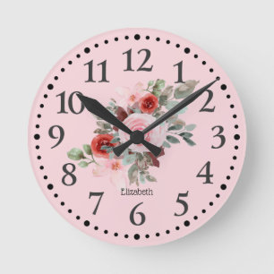 Pink Personalised Beautiful Floral Round Clock